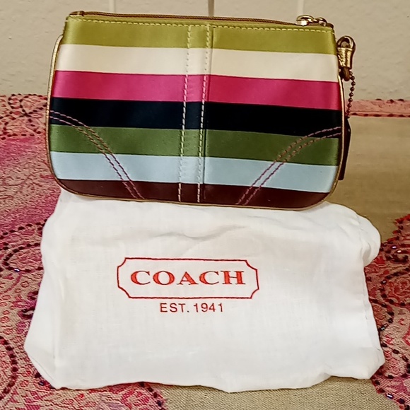 Coach Legacy Stripe Satin Wristlet EUC - Picture 2 of 11